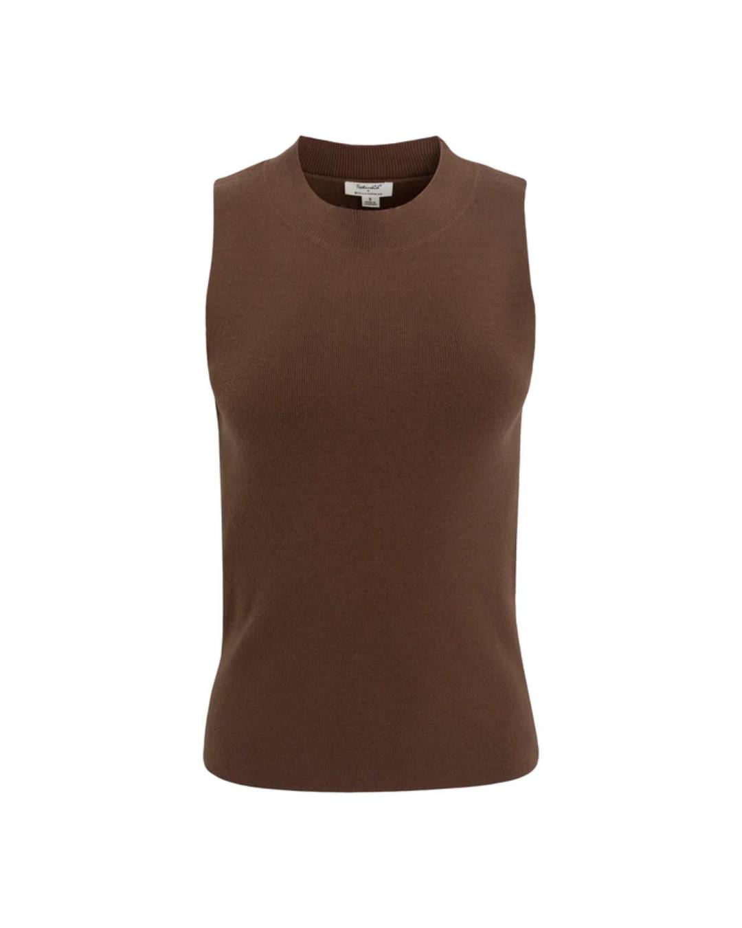 crew neck sleeveless sweater in brown