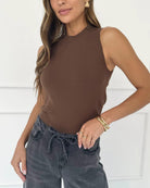 crew neck sleeveless sweater in brown
