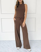 crew neck sleeveless sweater in brown