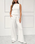 mock neck sleeveless top in white