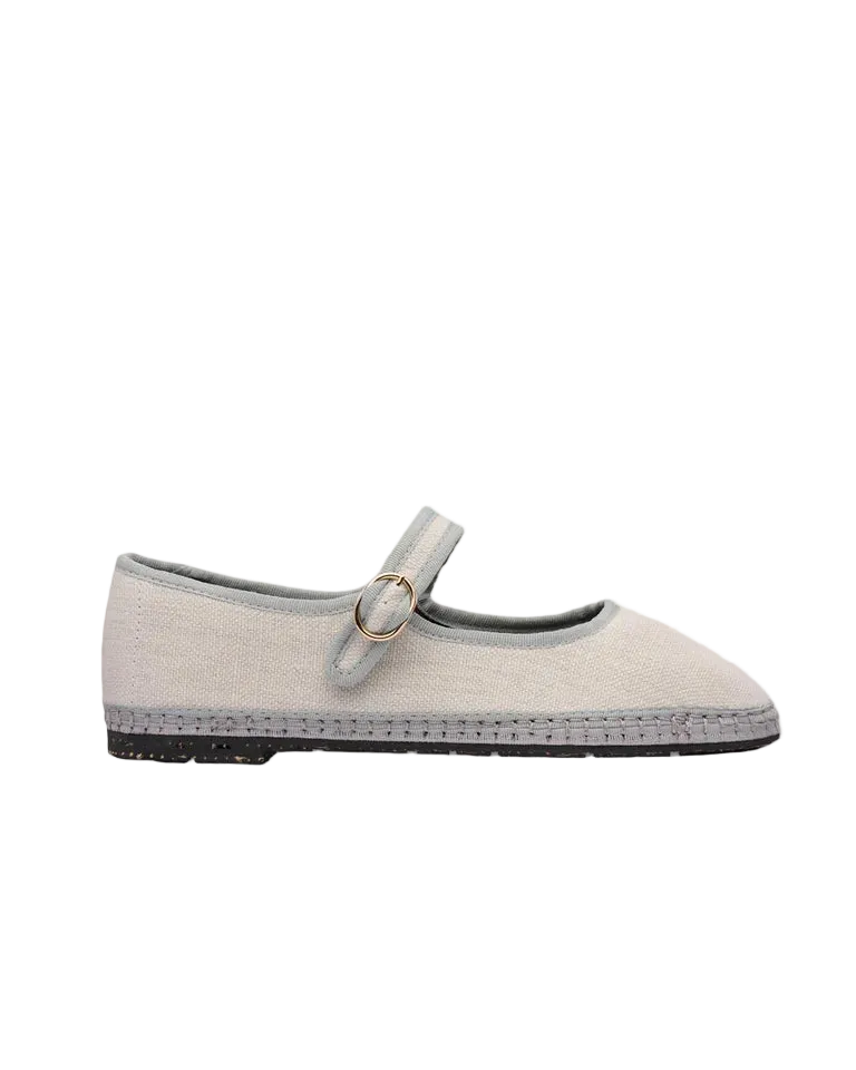 linen mary jane shoe in cream and grey piping