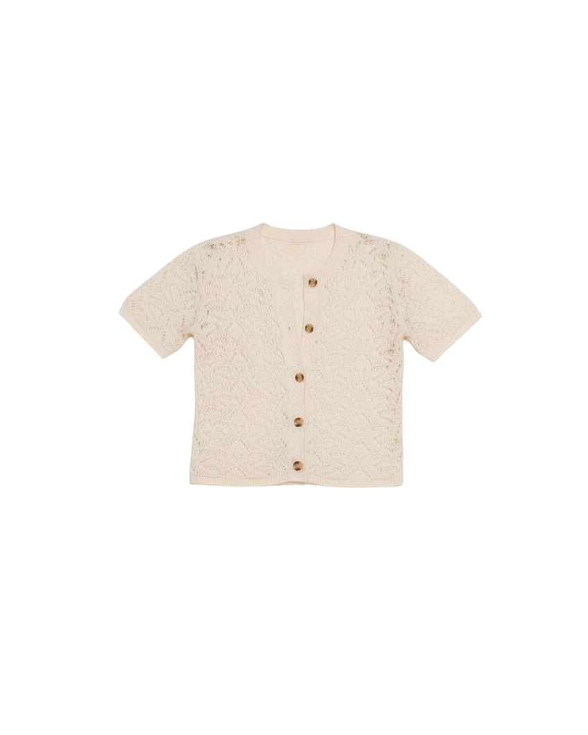 short sleeve knit cardigan in cream