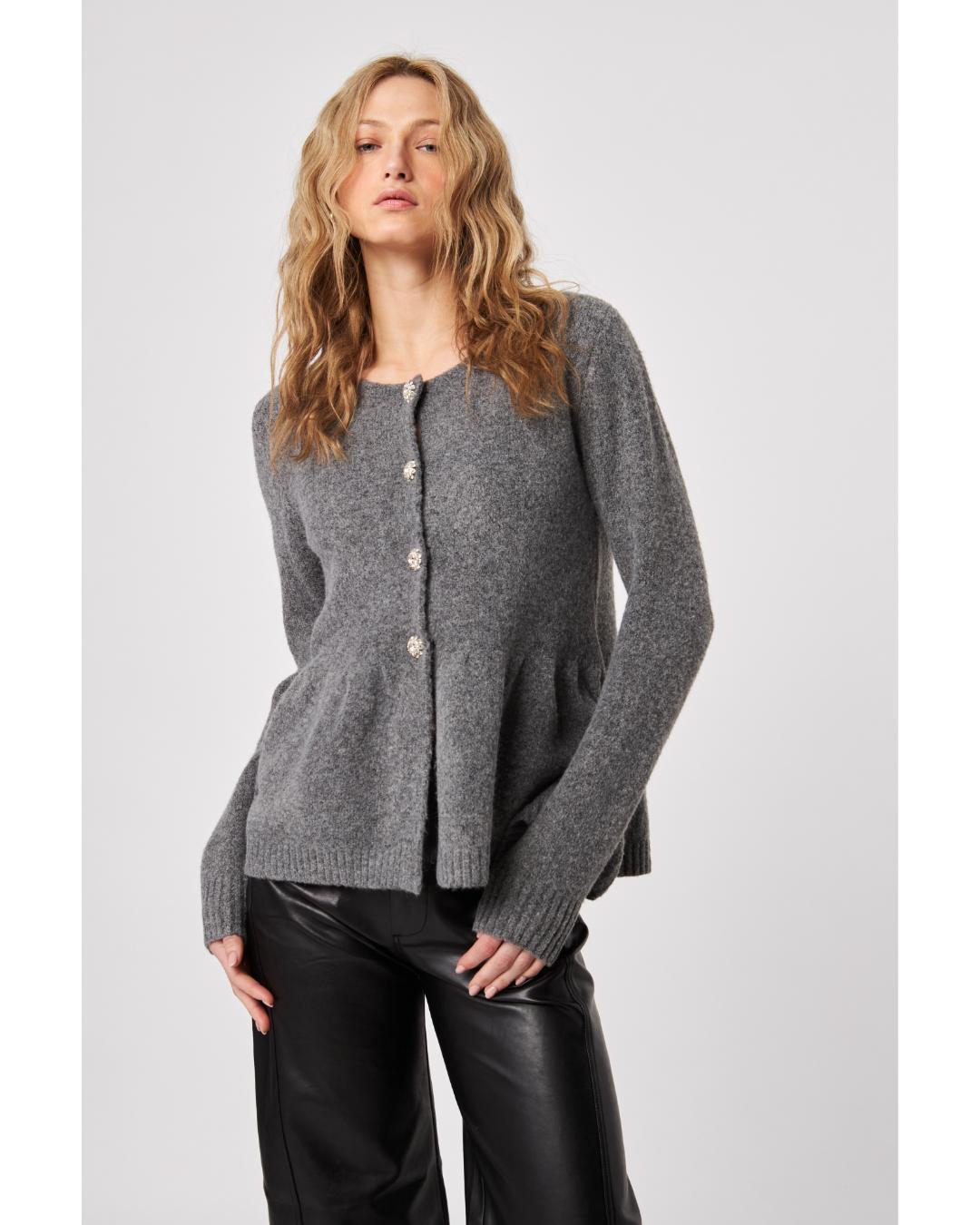 grey sweater with a peplum bottom