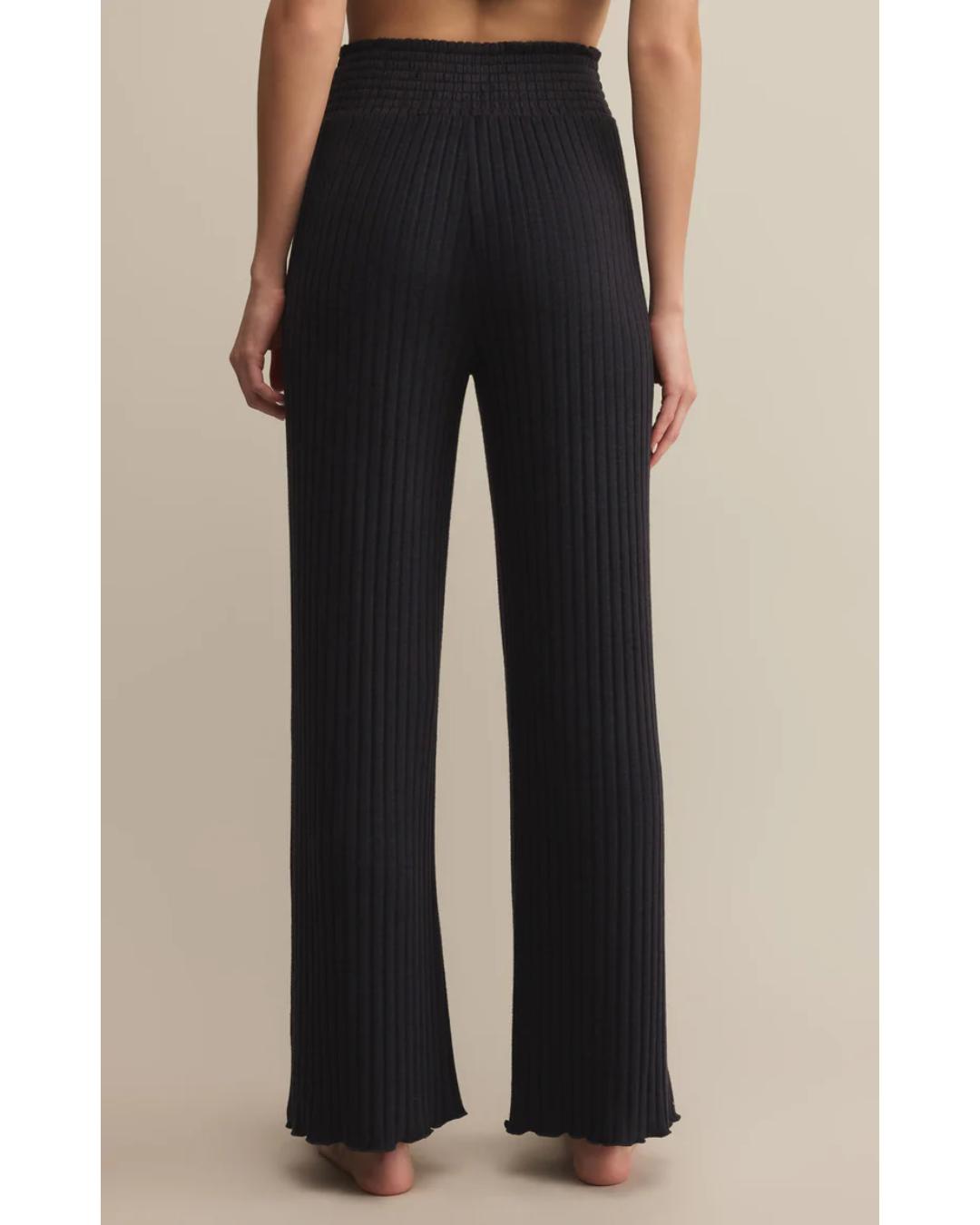 black ribbed wide leg lounge pant