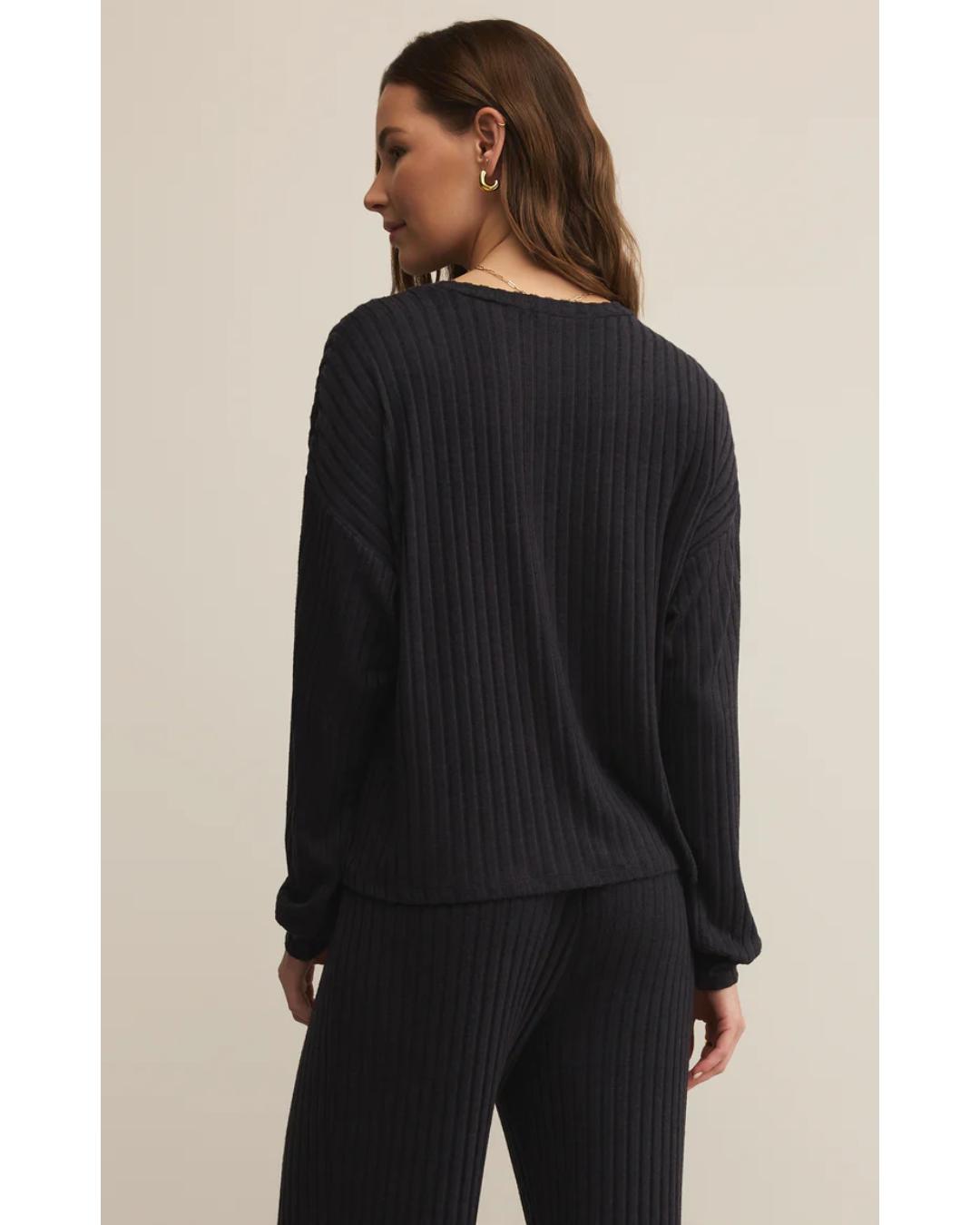 black rib long sleeve lounge top