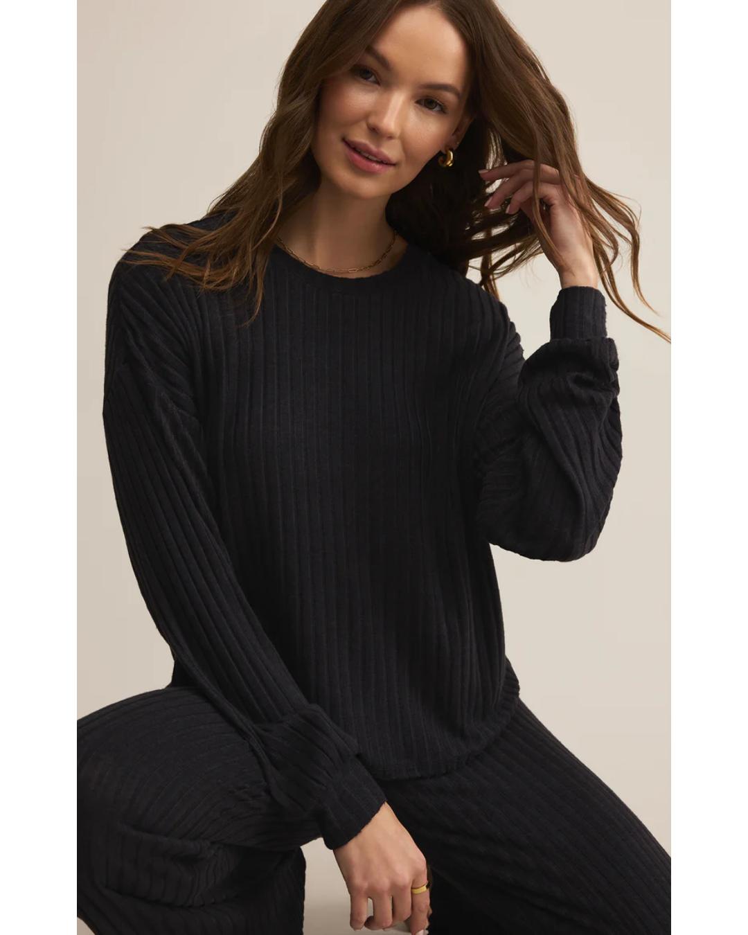 black rib long sleeve lounge top