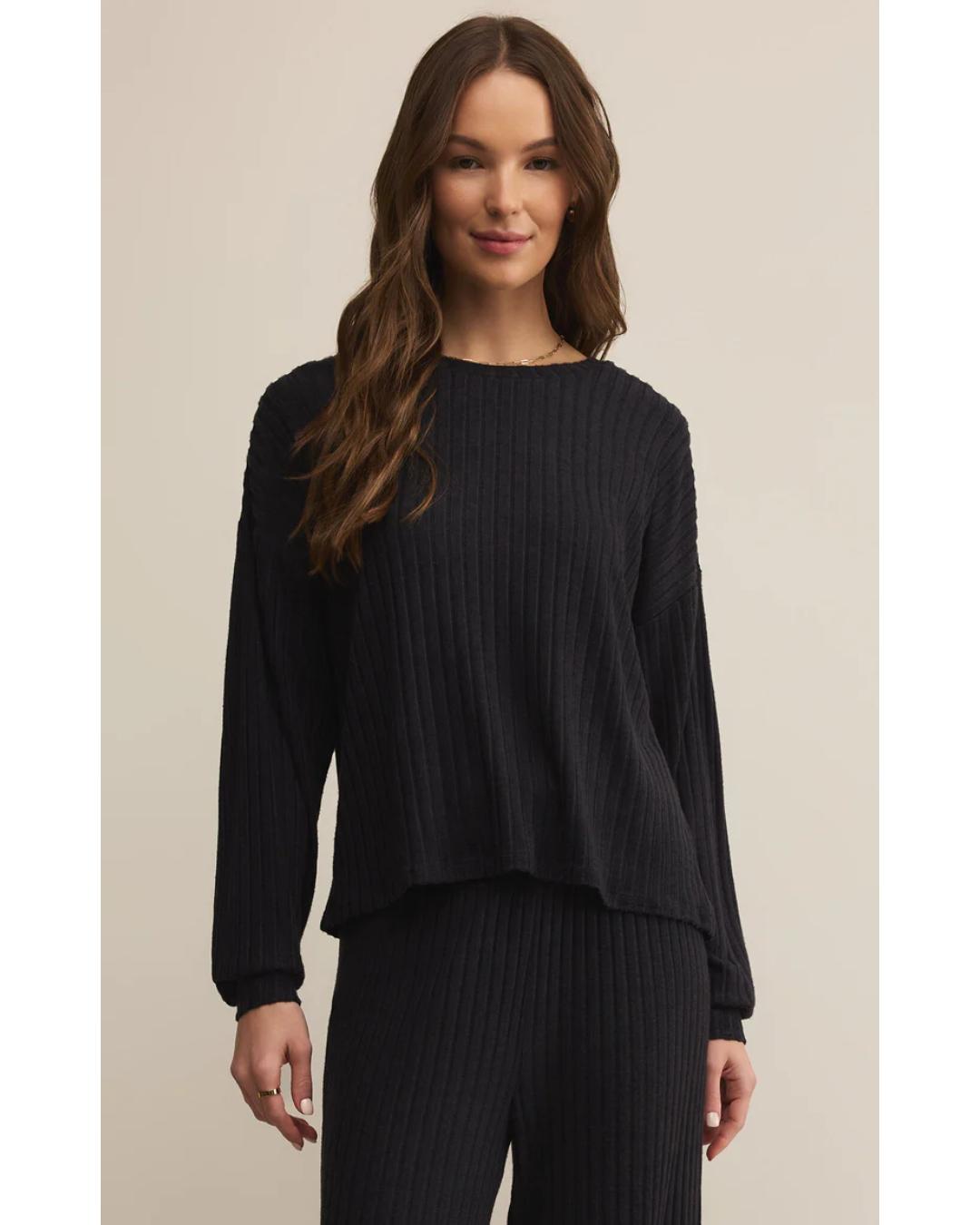 black rib long sleeve lounge top