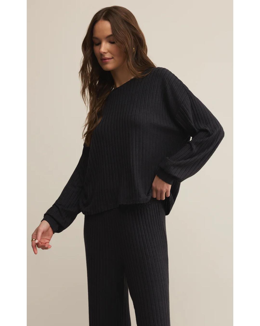 black rib long sleeve lounge top
