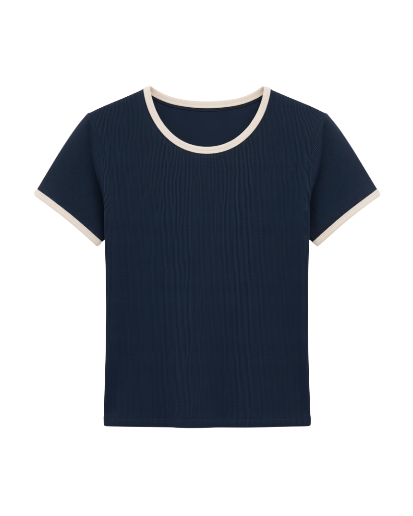 short sleeve tee in navy with white trim