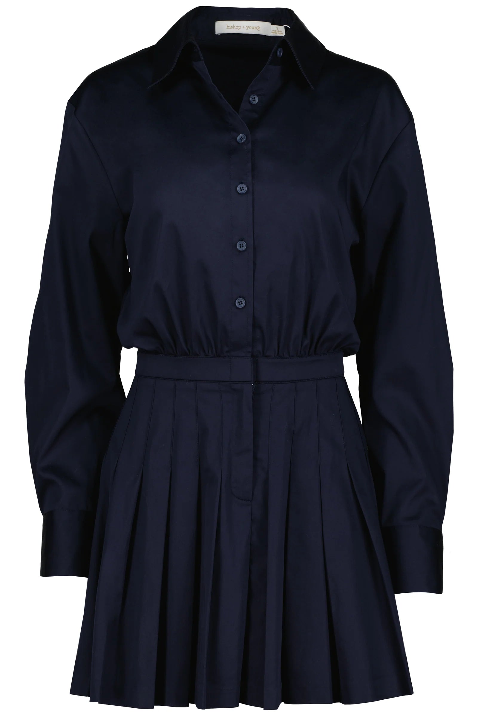 mini dress in navy with pleated skirt and blouse top