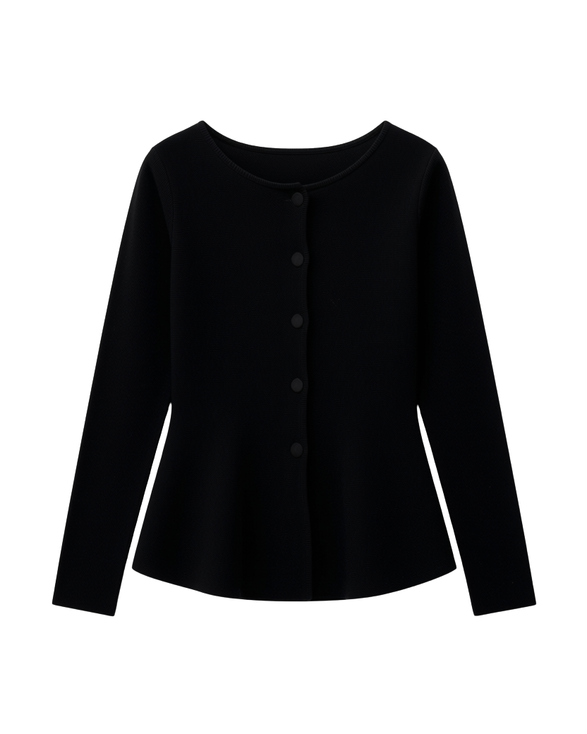 black cardigan with peplum bottom