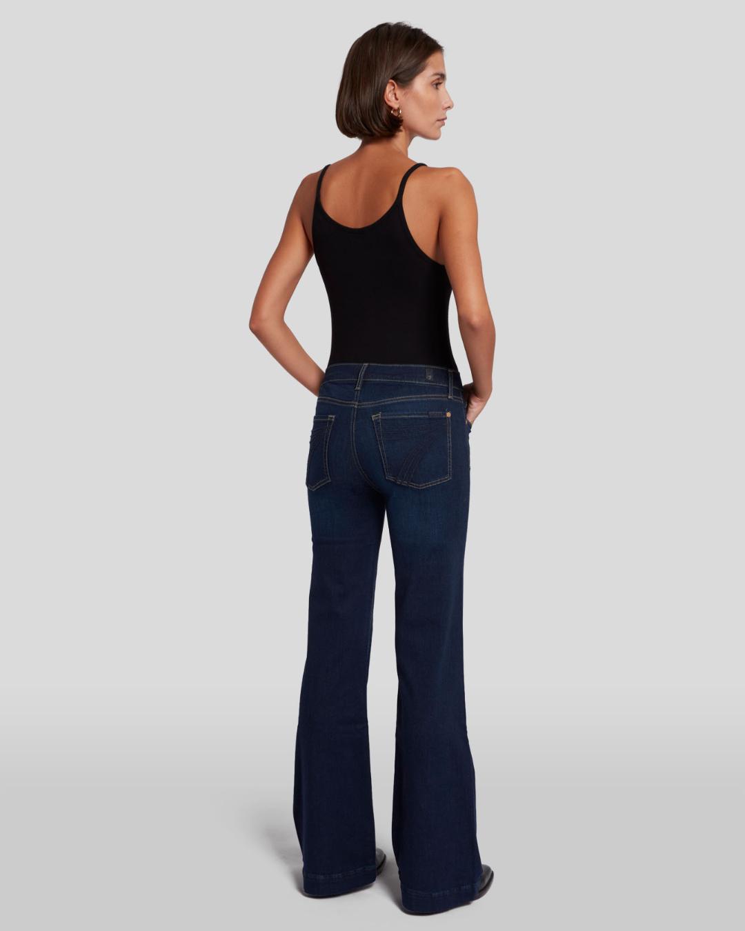 dark denim pant with a flare leg
