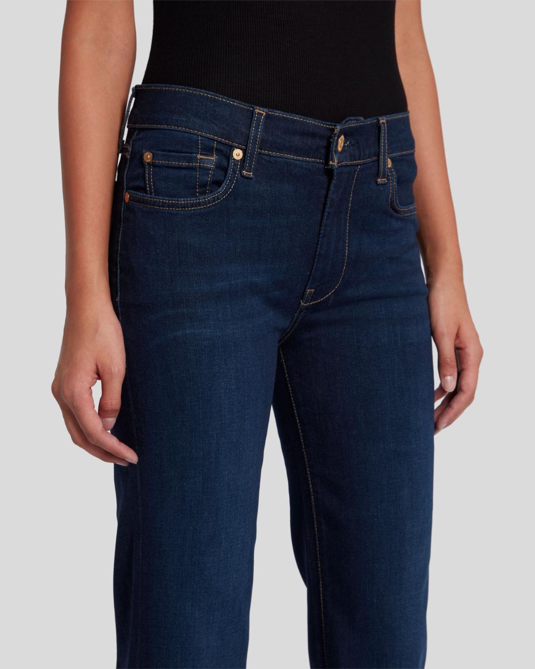 dark denim pant with a flare leg
