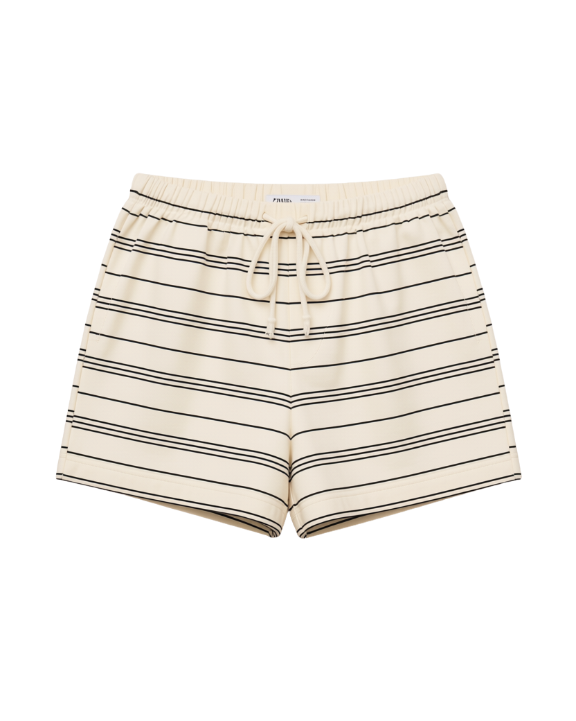 lounge short in cream with black stripes