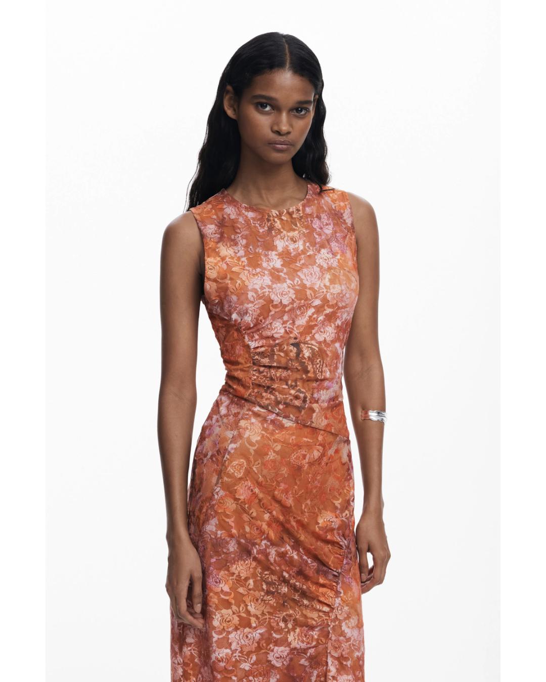 floral draped dress in orange