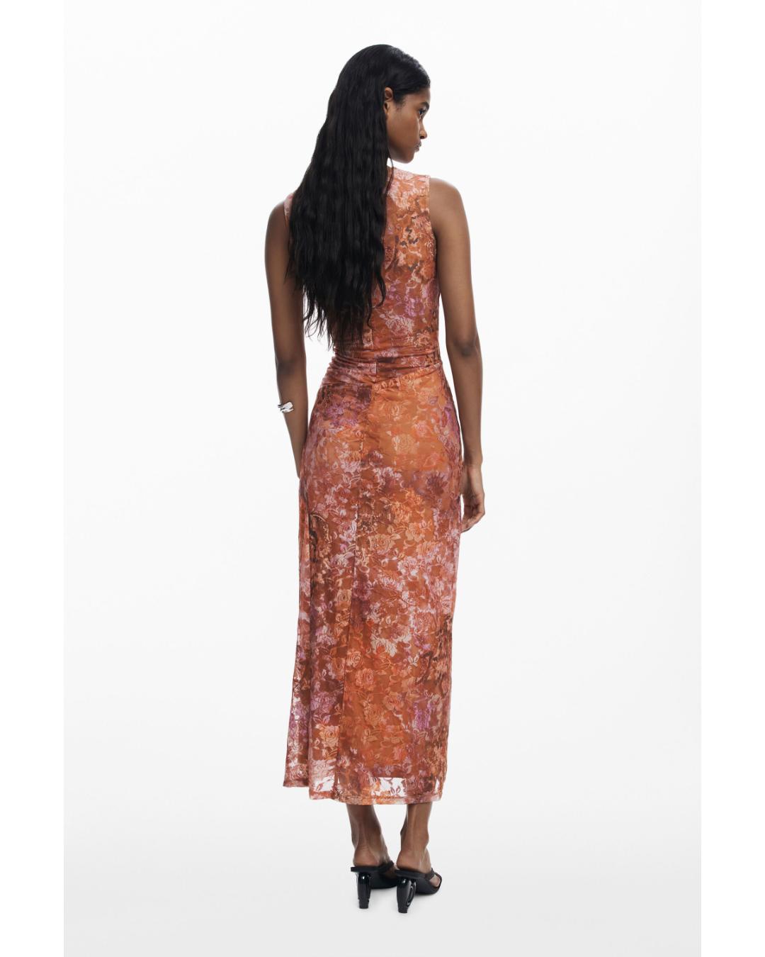 floral draped dress in orange