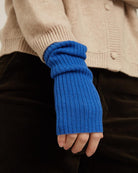blue fingerless mitts