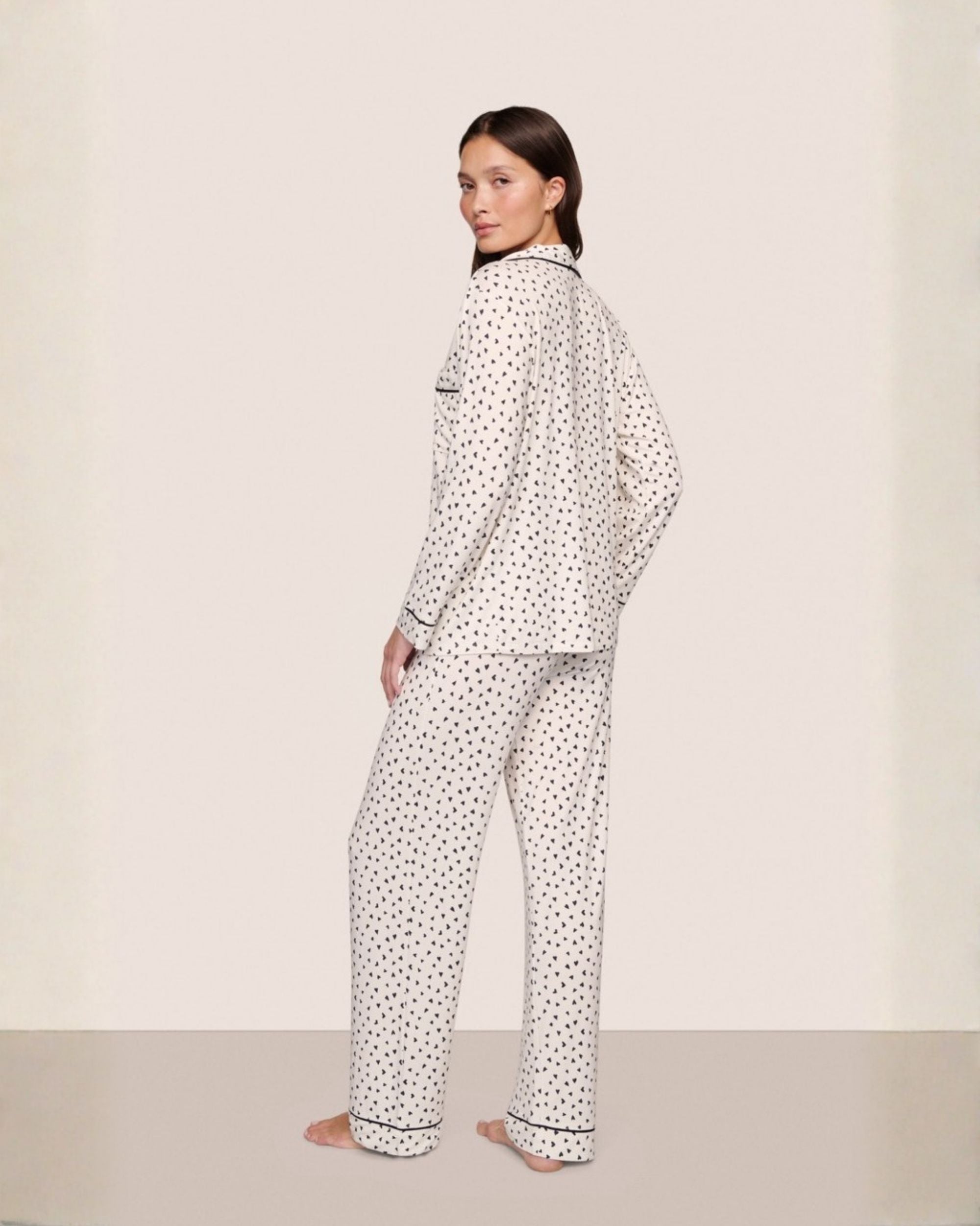 long sleeve pant modal pj set in white with black hearts all over by Eberjey