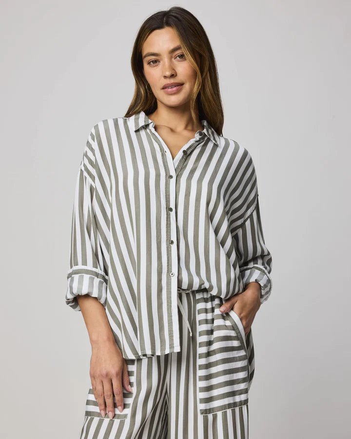 green and white stripe blouse