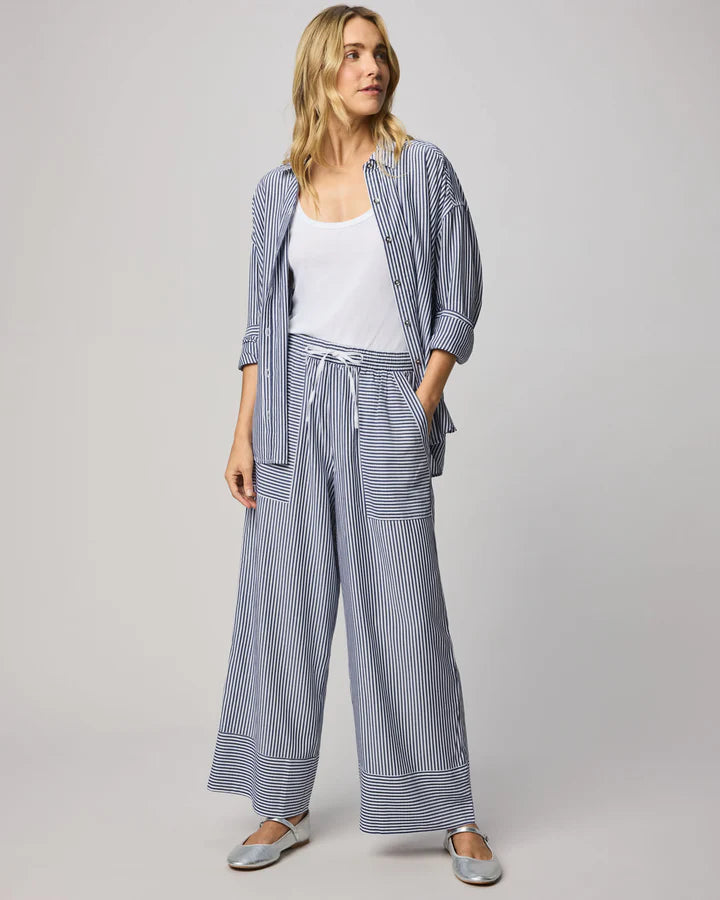 wide leg striped pant in navy