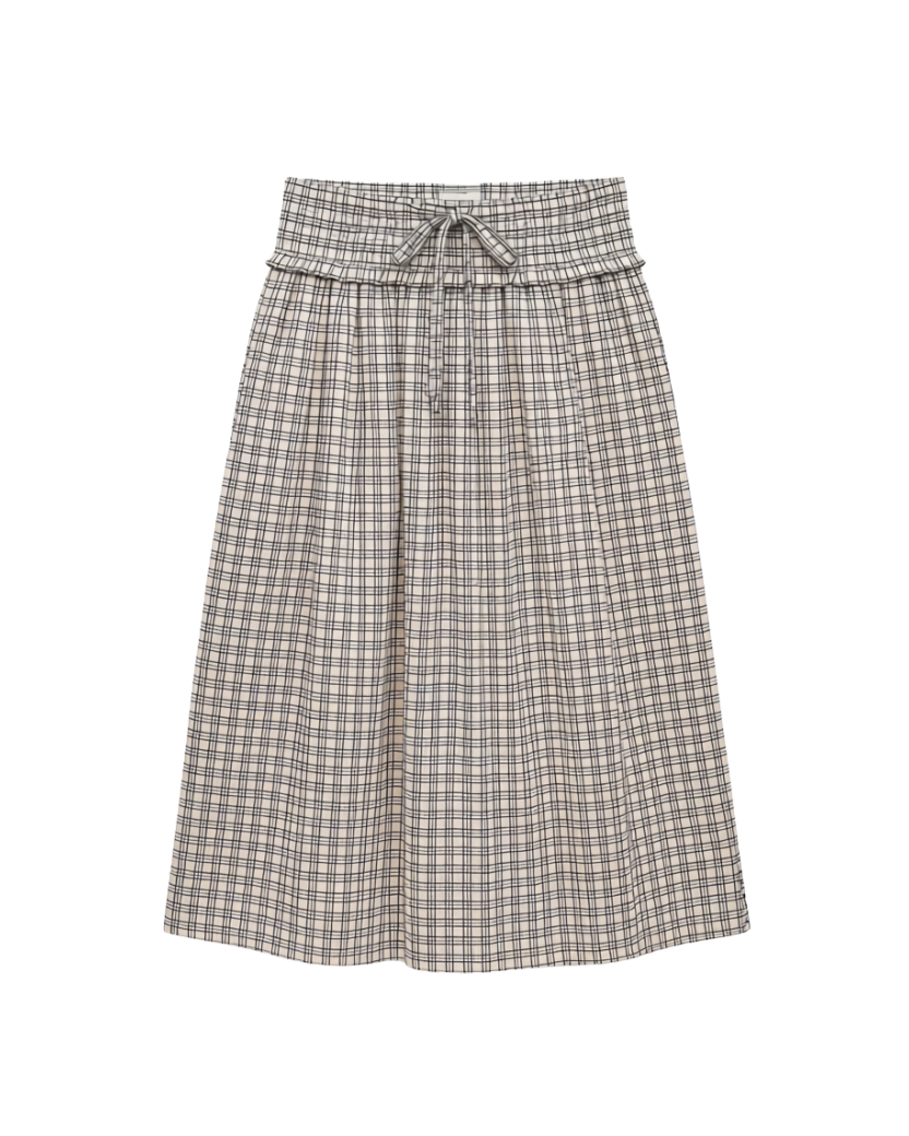 maxi skirt in cream and black checkered pattern