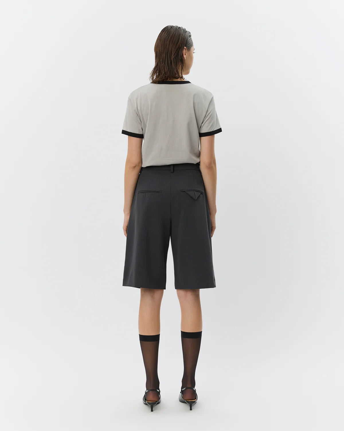 knee length suiting shorts in dark grey