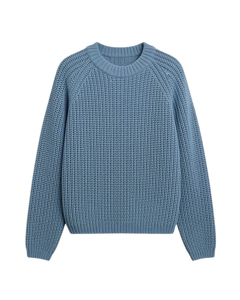 blue chunky knit sweater