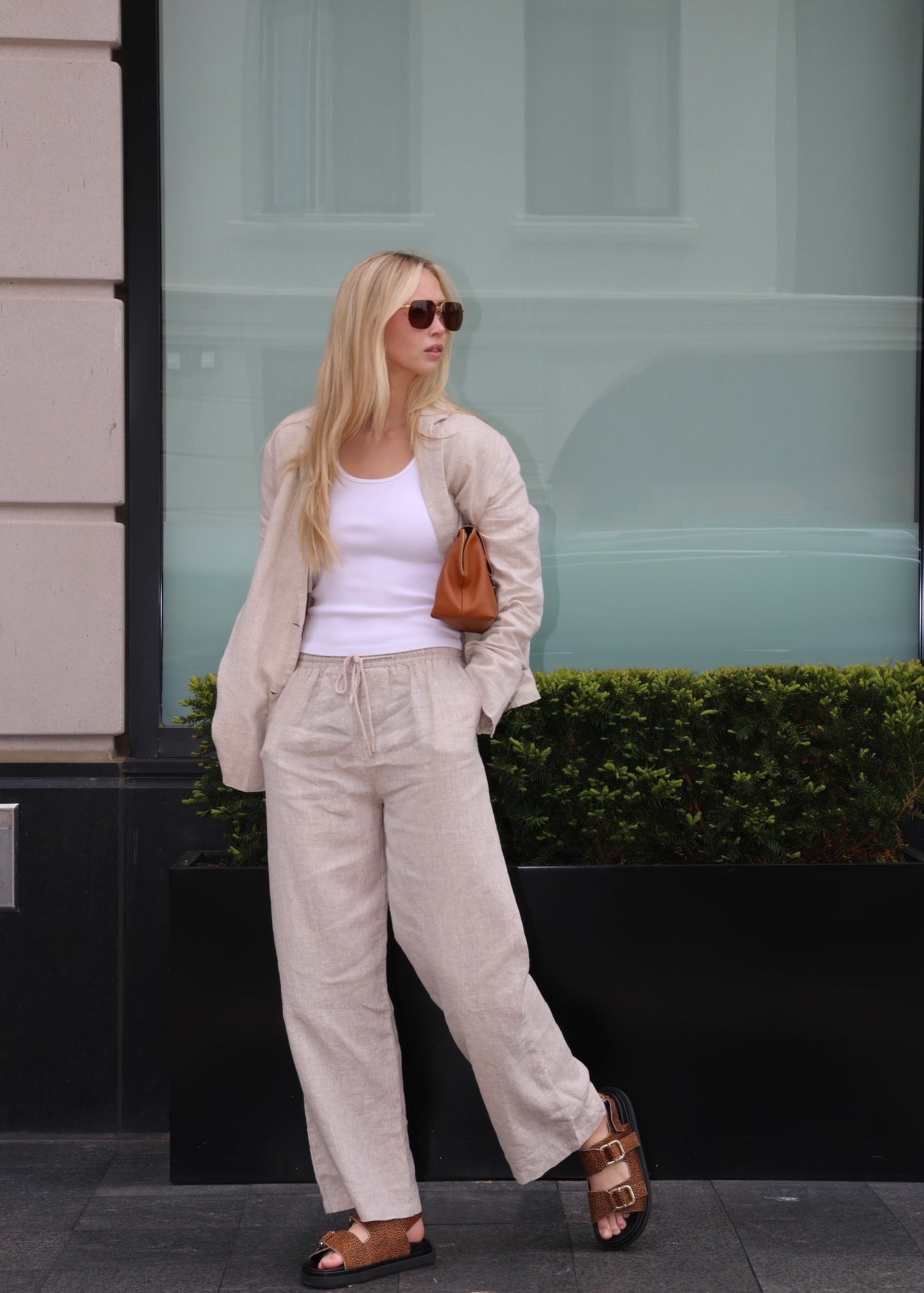 beige linen wide leg pant