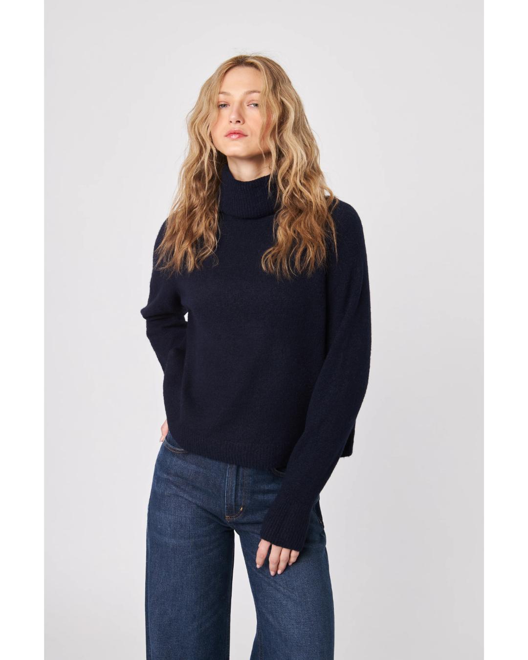 navy turtleneck sweater