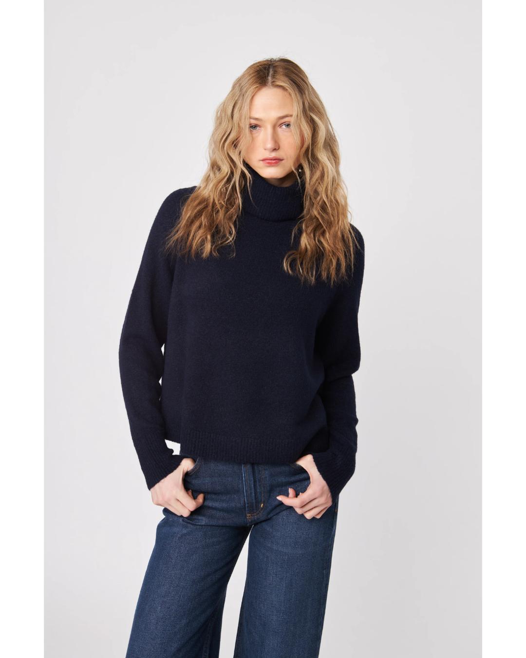 navy turtleneck sweater
