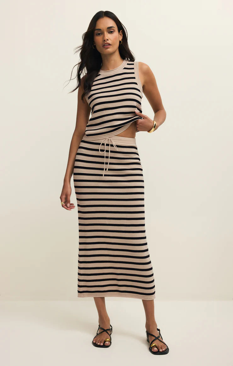 midii knit skirt in natural and back stripes