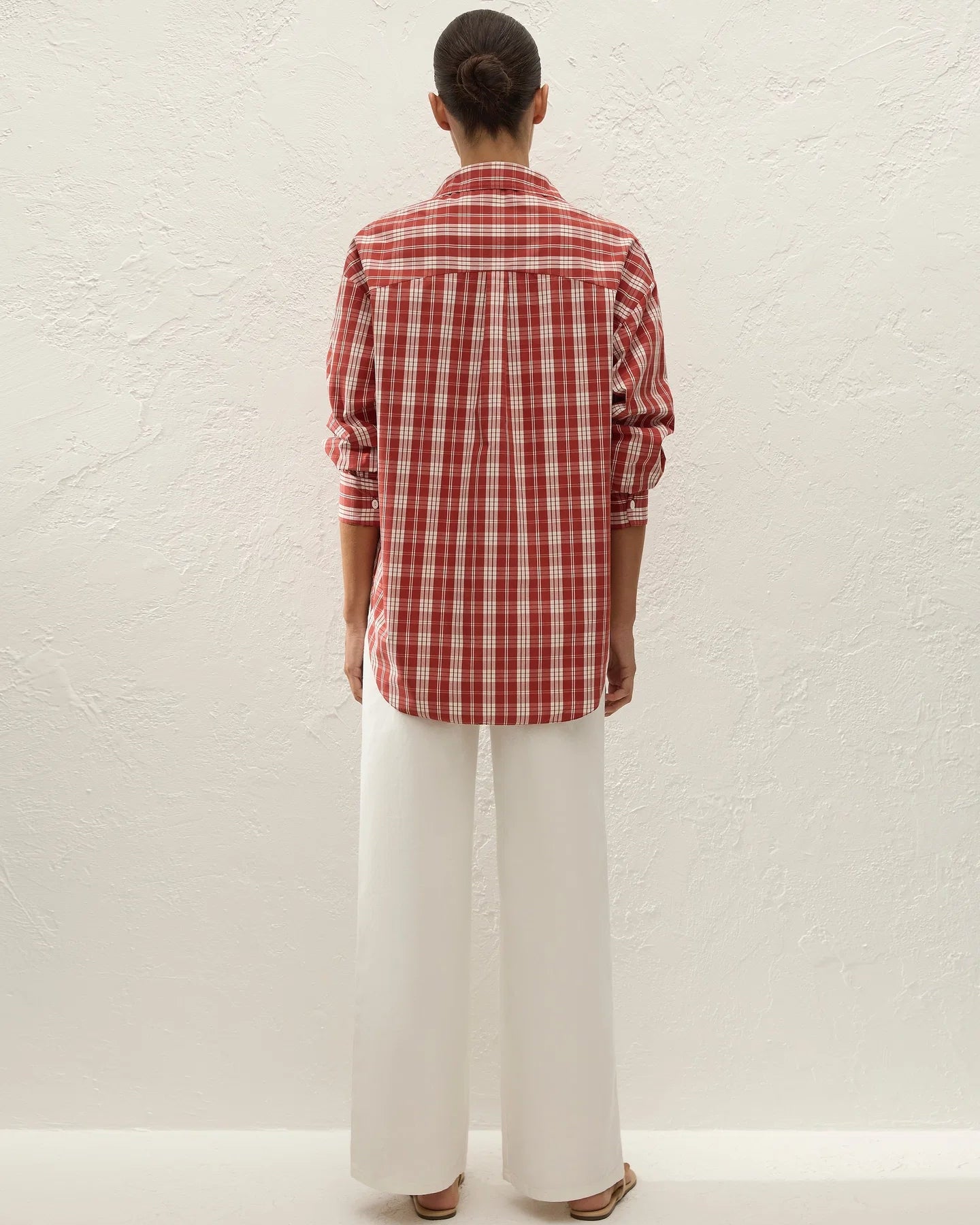 red and white checkered button up blouse
