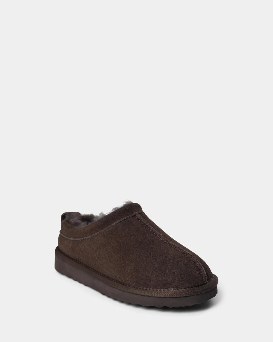 dark brown slip on suede shoe