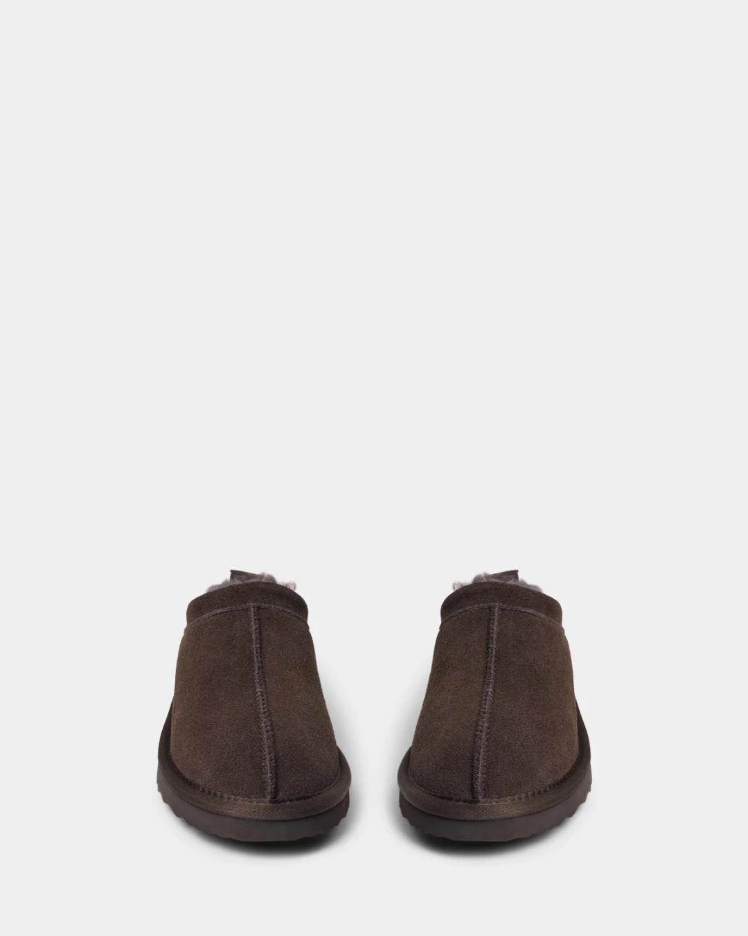 dark brown slip on suede shoe