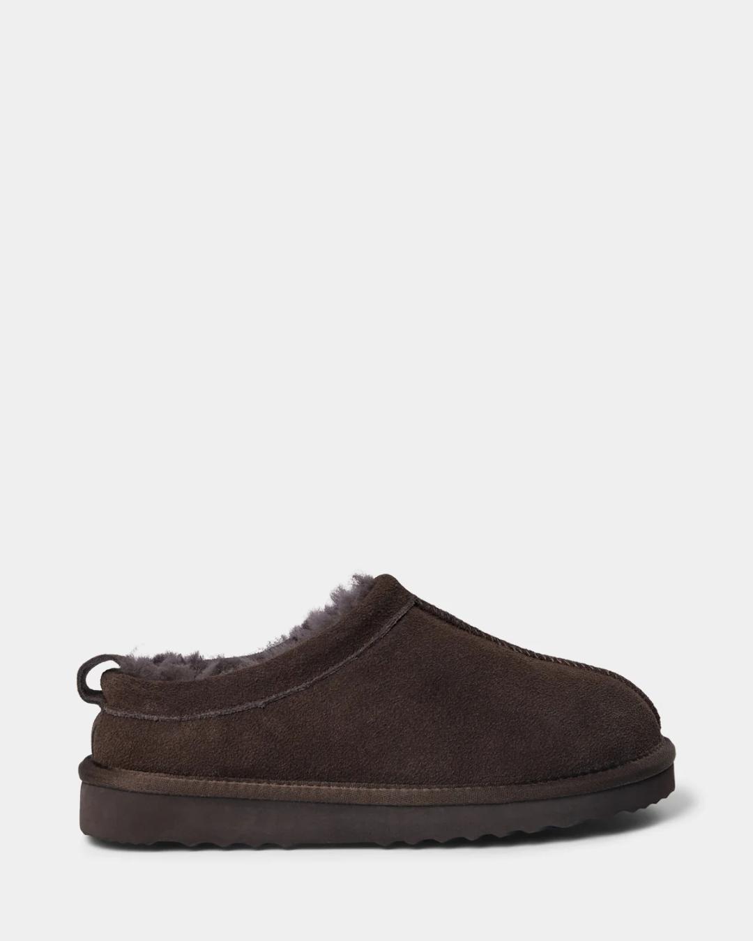 dark brown slip on suede shoe