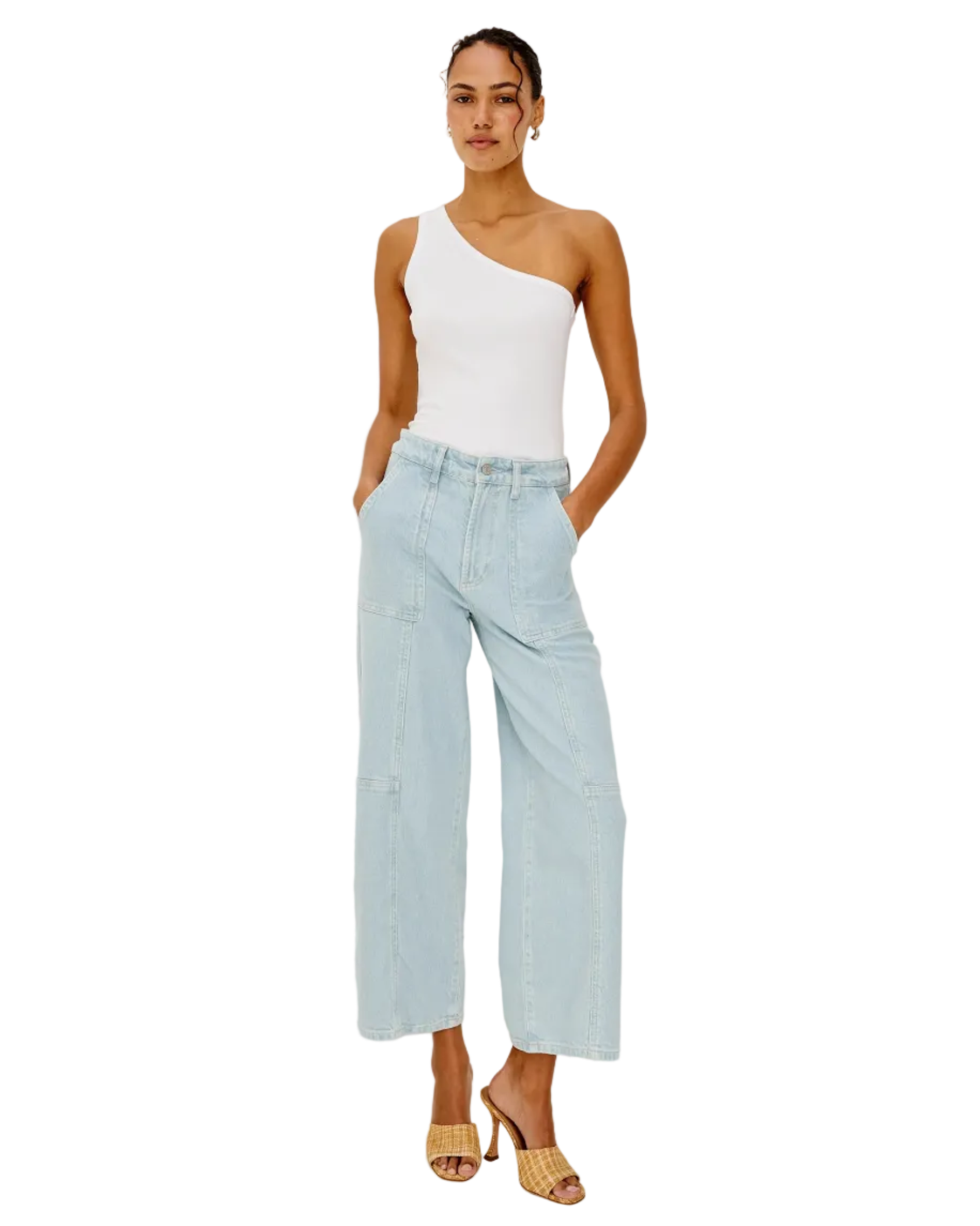 white ribbed one shoulder tank top