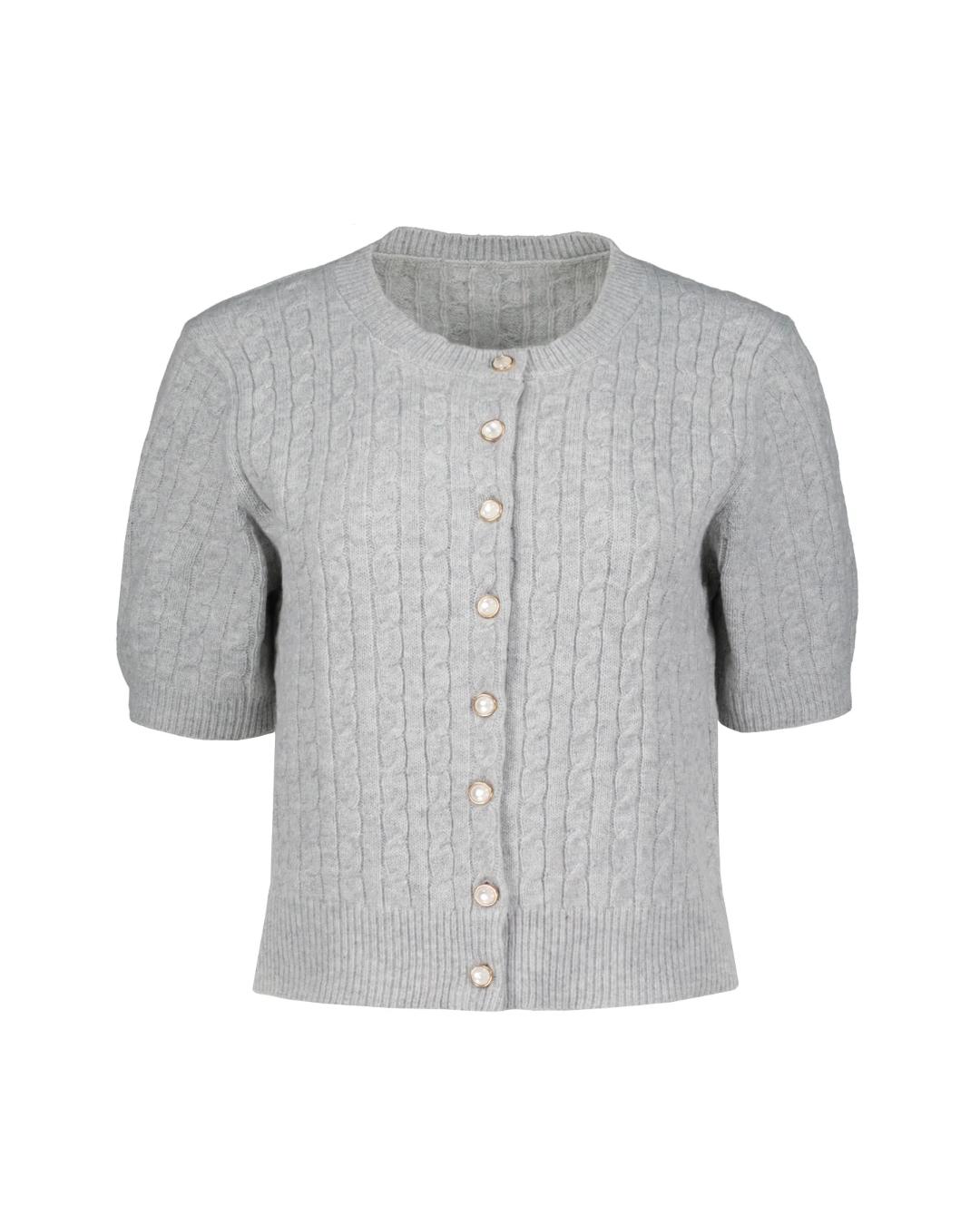 grey knit cable cardigan with short sleeves