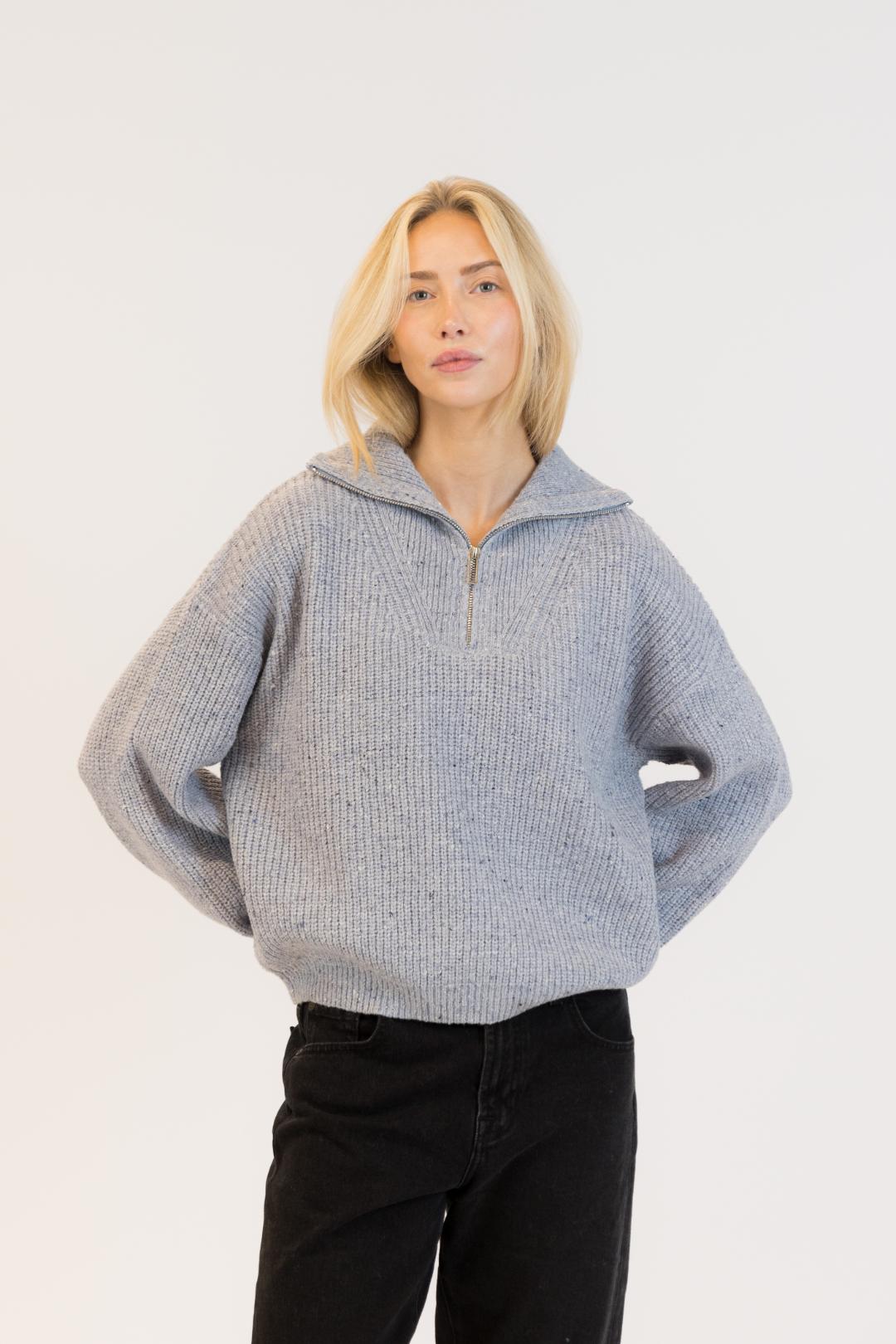 light grey knit half zip sweater