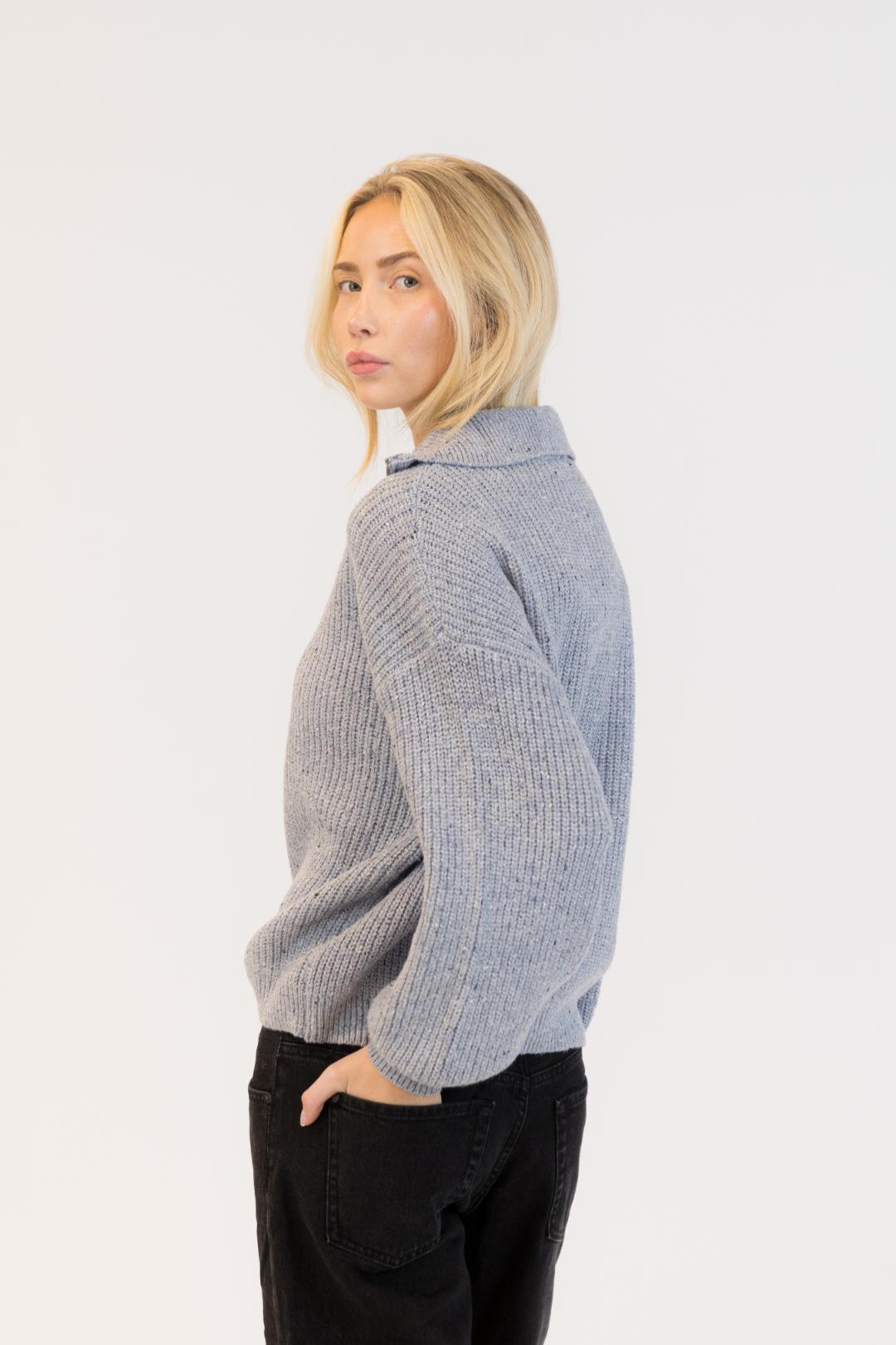 light grey knit half zip sweater