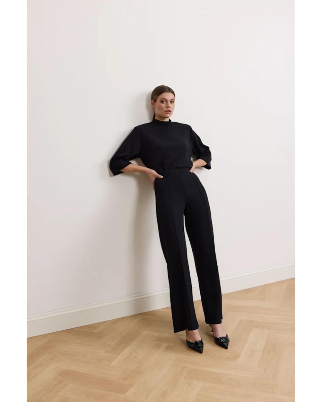 elbow length sweater in black with mock neck