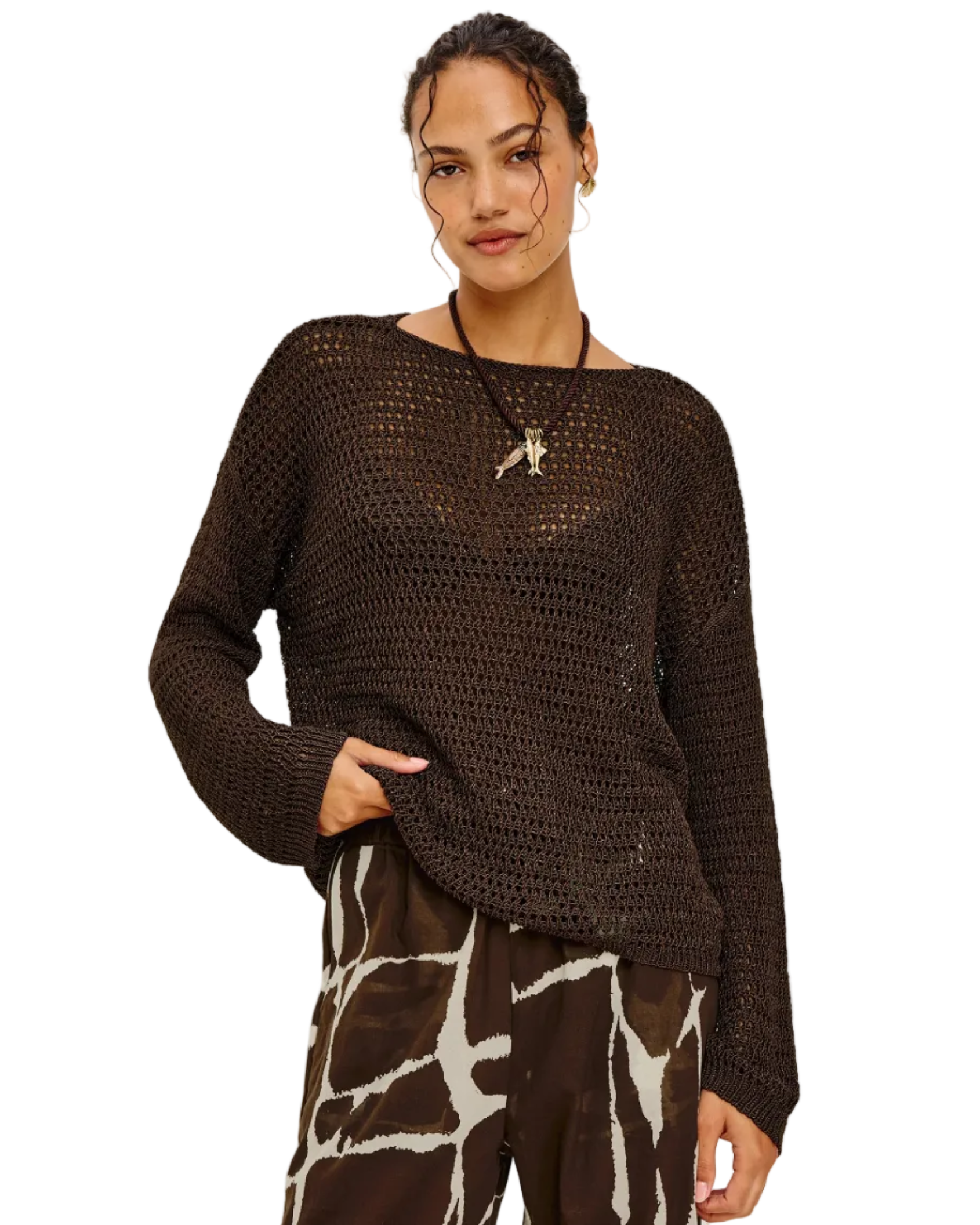 open knit brown sweater
