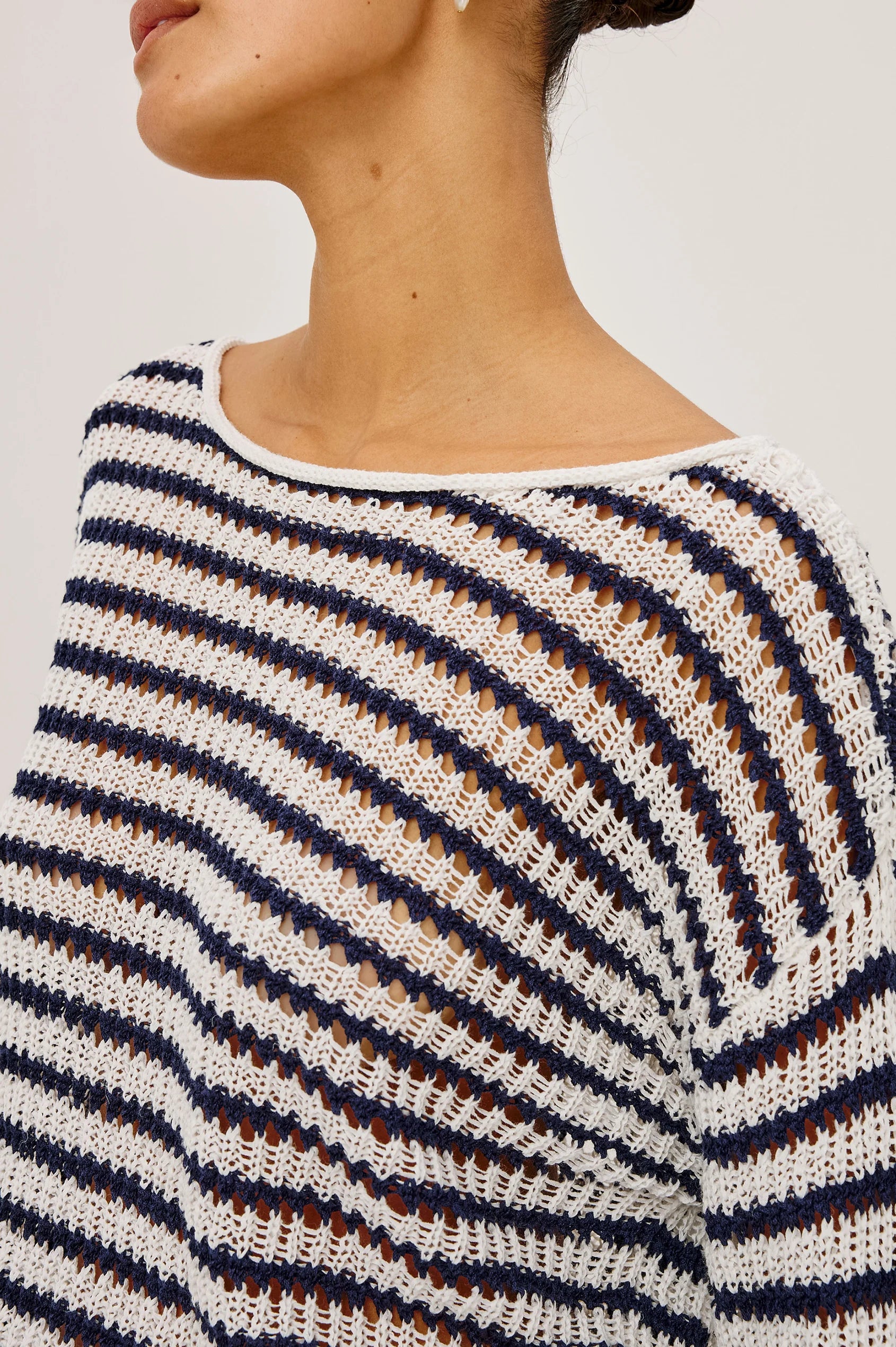 white and navy stripe knit sweater