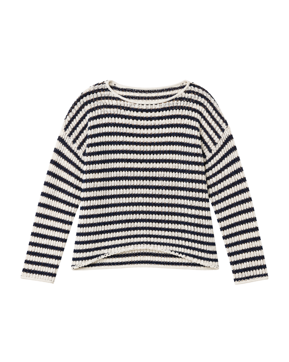 white and navy stripe knit sweater