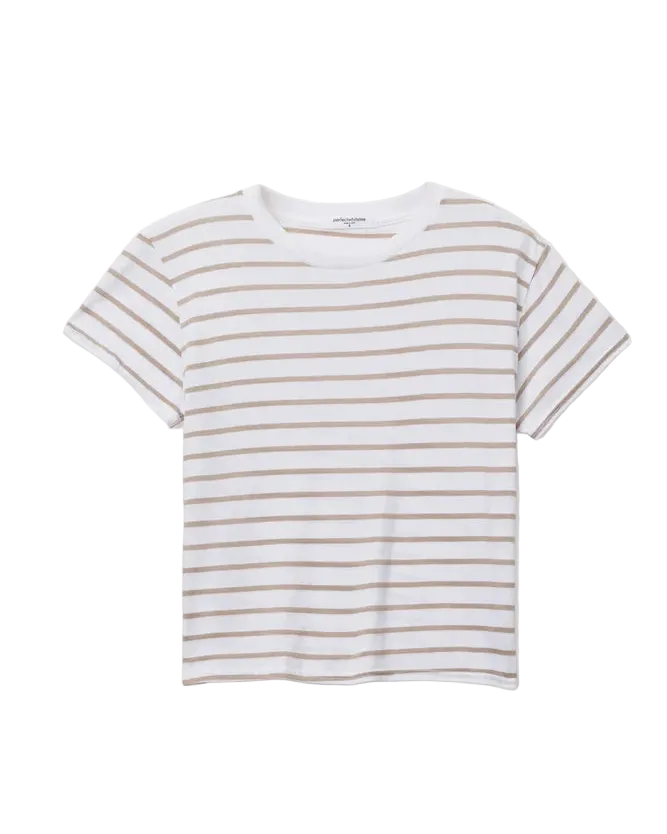white and beige stripe t-shirt