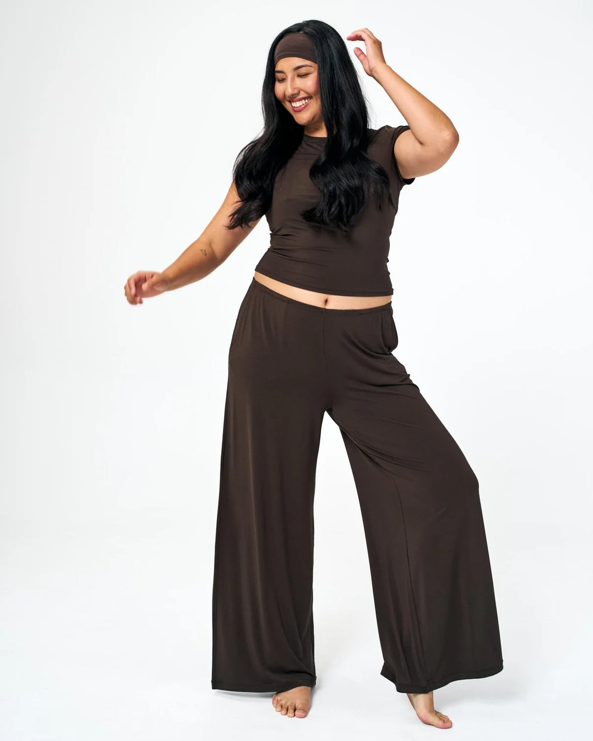 wide leg lounge pant in brown