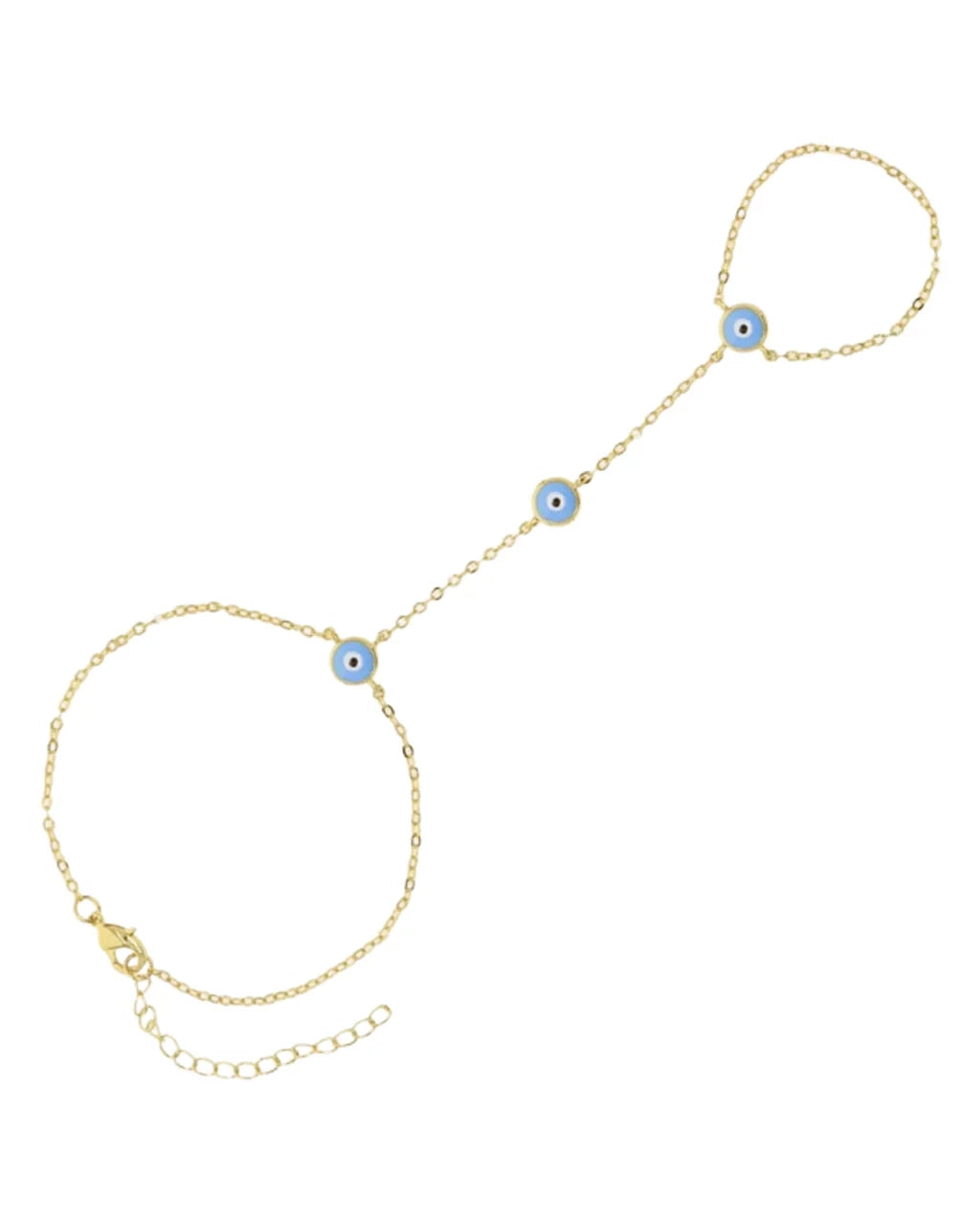 a picture of a hand chain bracelet with evil eyes on it