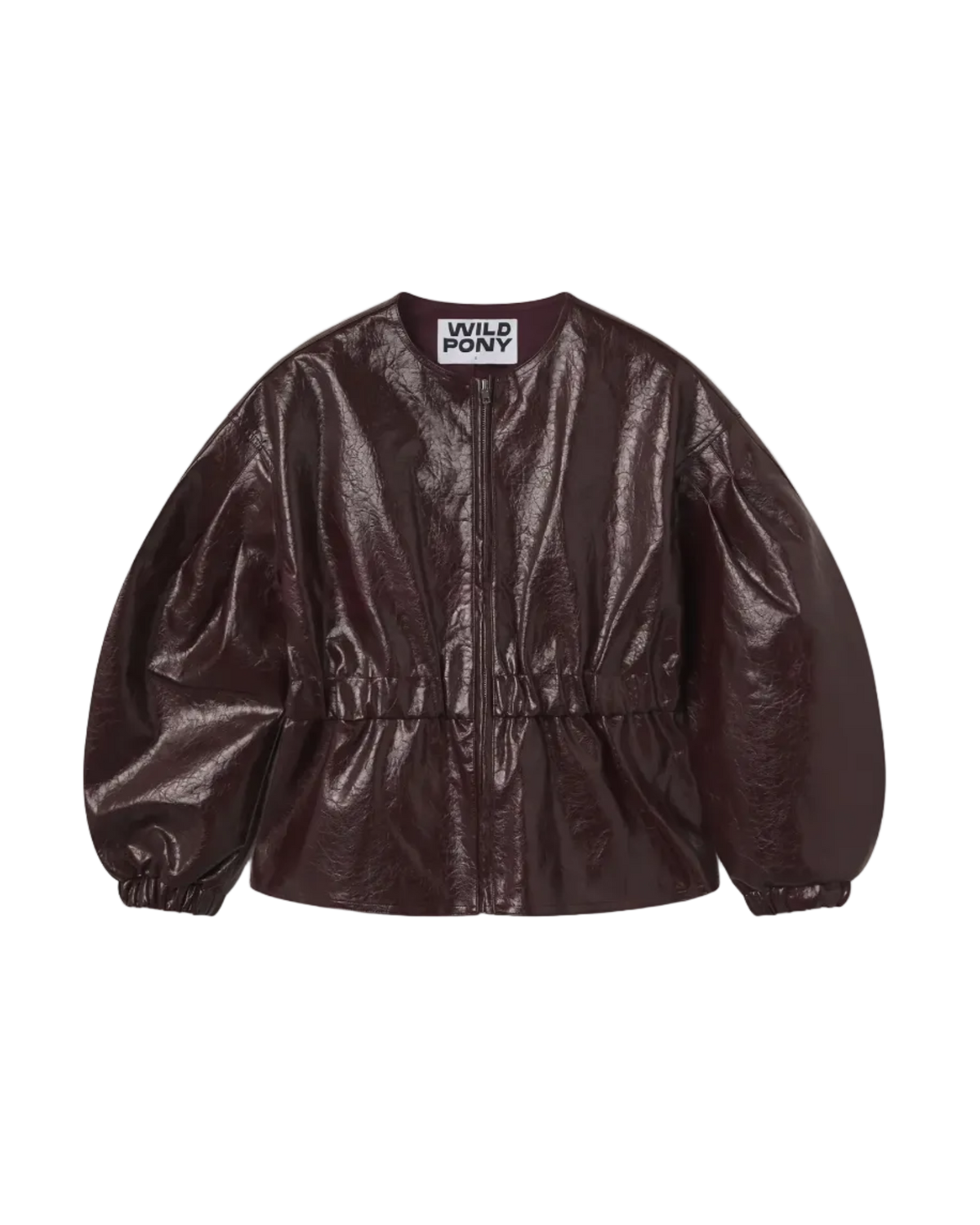 faux leather burgundy jacket with balloon sleeves