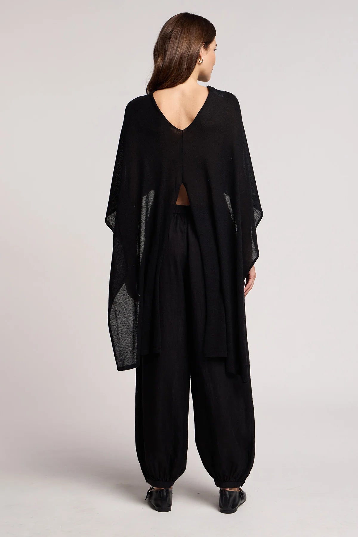 linen off the shoulder cape sweater