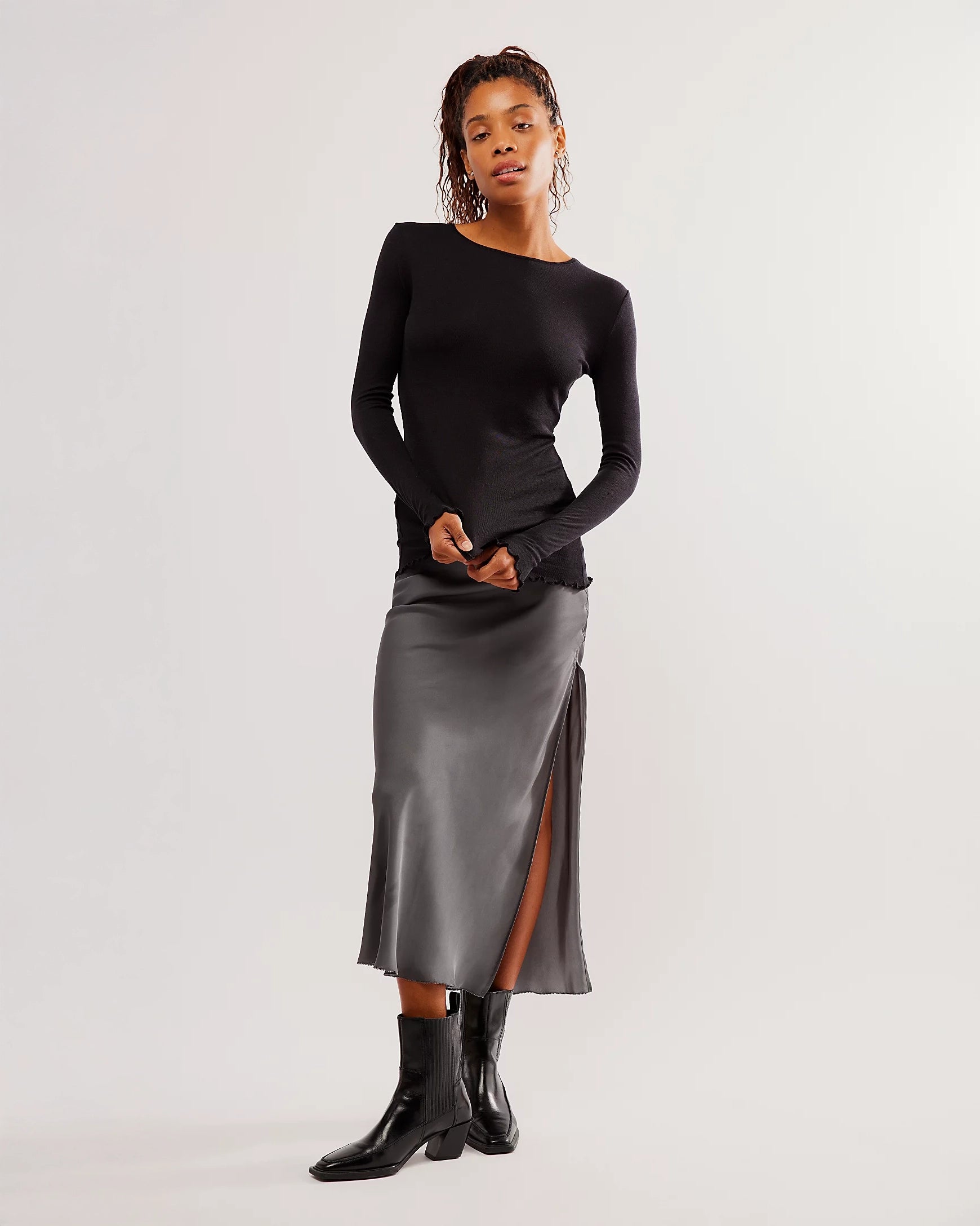 Free People Intimately Long Nights Layering Top in Black