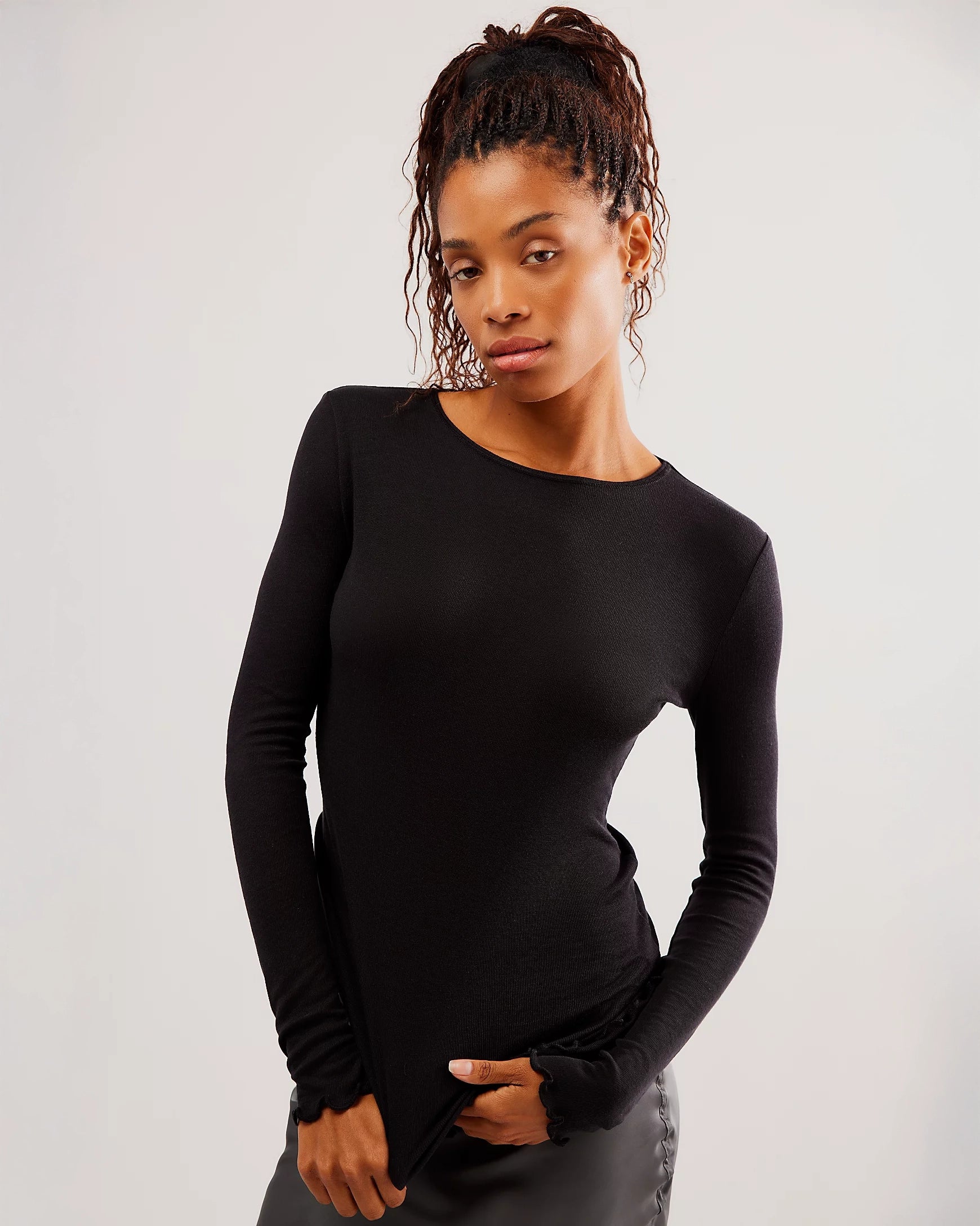 Free People Intimately Long Nights Layering Top in Black